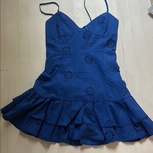 Blue Sleeveless Dress with Eyelet Details